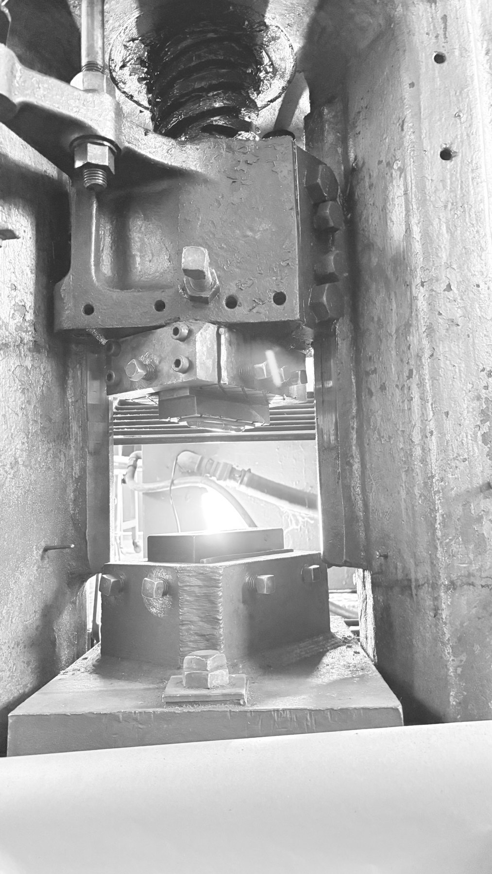 Forging die blocks set in a press window